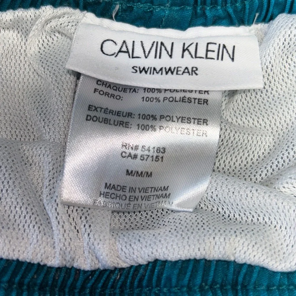 Calvin Klein Mens Swim Trunks Size M Turquoise Blue Micro Dot Mesh Lined Shorts